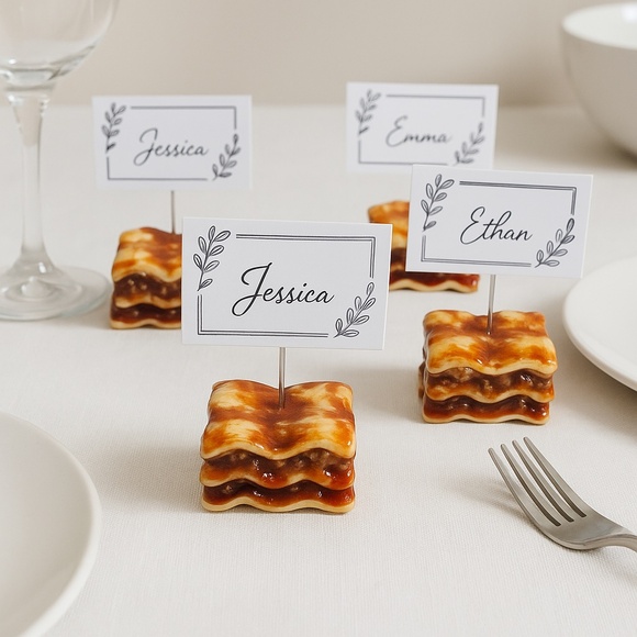 Lasagna Place Card Holders – Set of 4 | Handmade Clay Holiday Table Decor - Picture 3 of 16